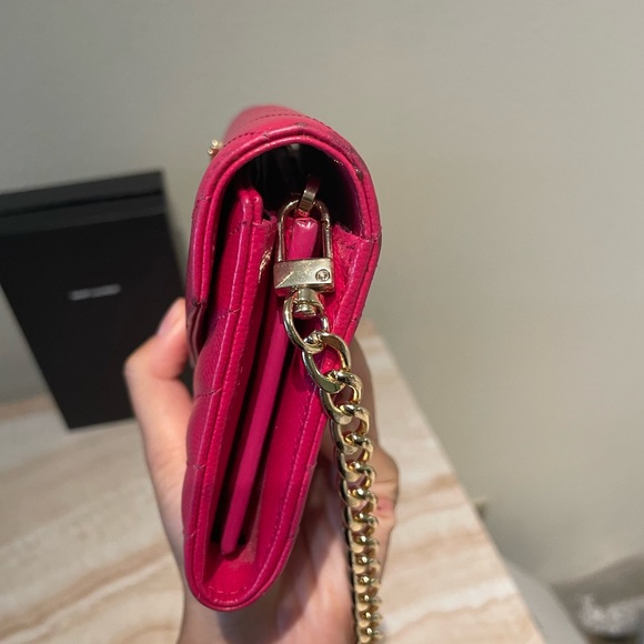 ❌SOLD❌AUTHENTIC YSL Saint Laurent Leather Wallet on Chain WOC Hot Pink Crossbody - Picture 9 of 9